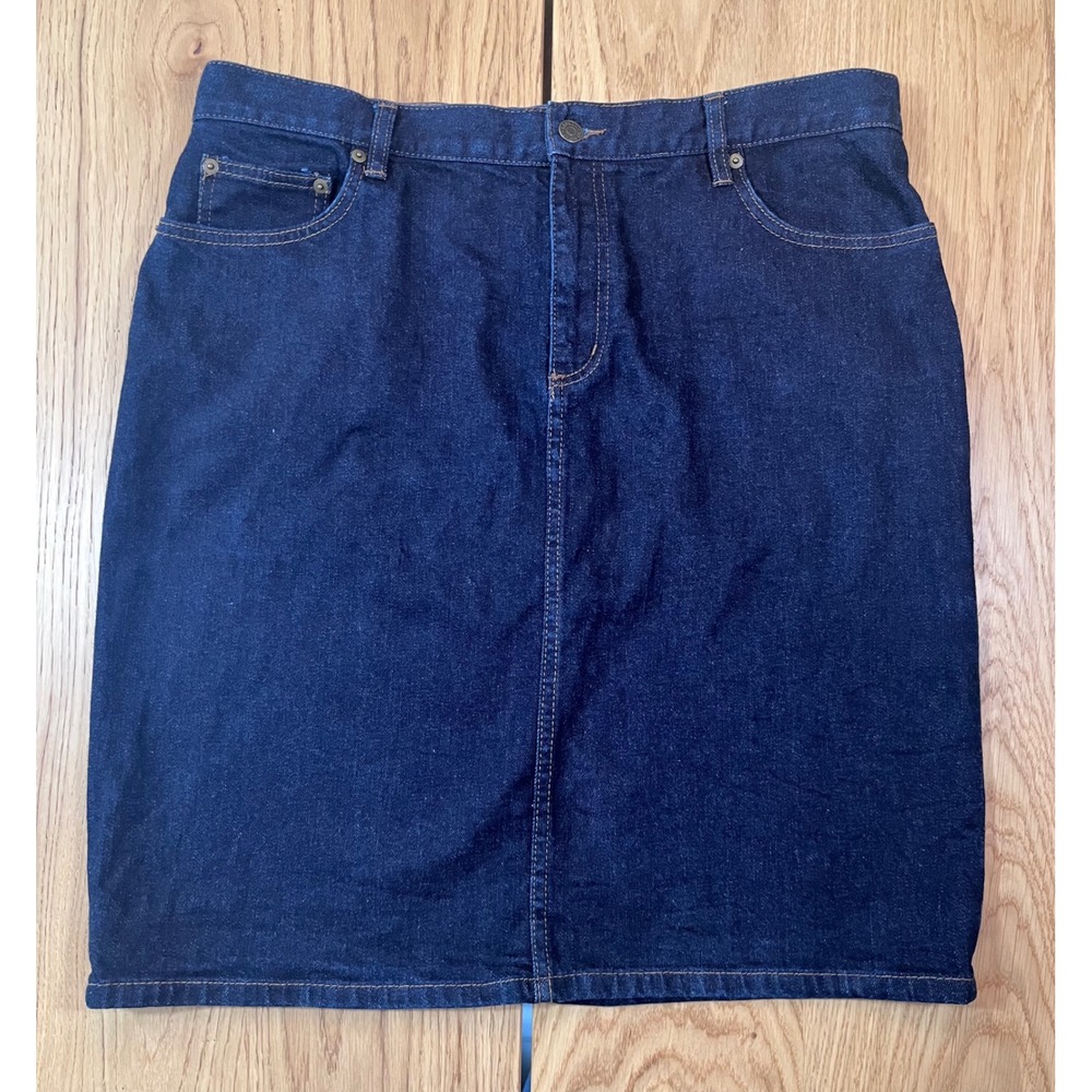 Lauren Ralph Lauren Denim Skirt Womens Size 14 Blue Dark Wash Classic Preppy
